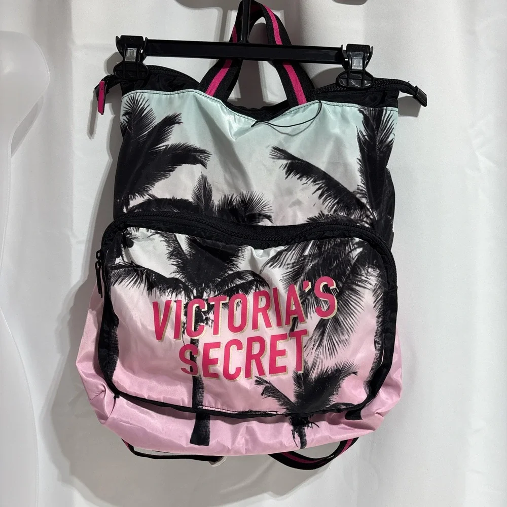 Victoria's Secret Backpack Women OS Pink Tropical Palm Tree Ombre Nylon Bag